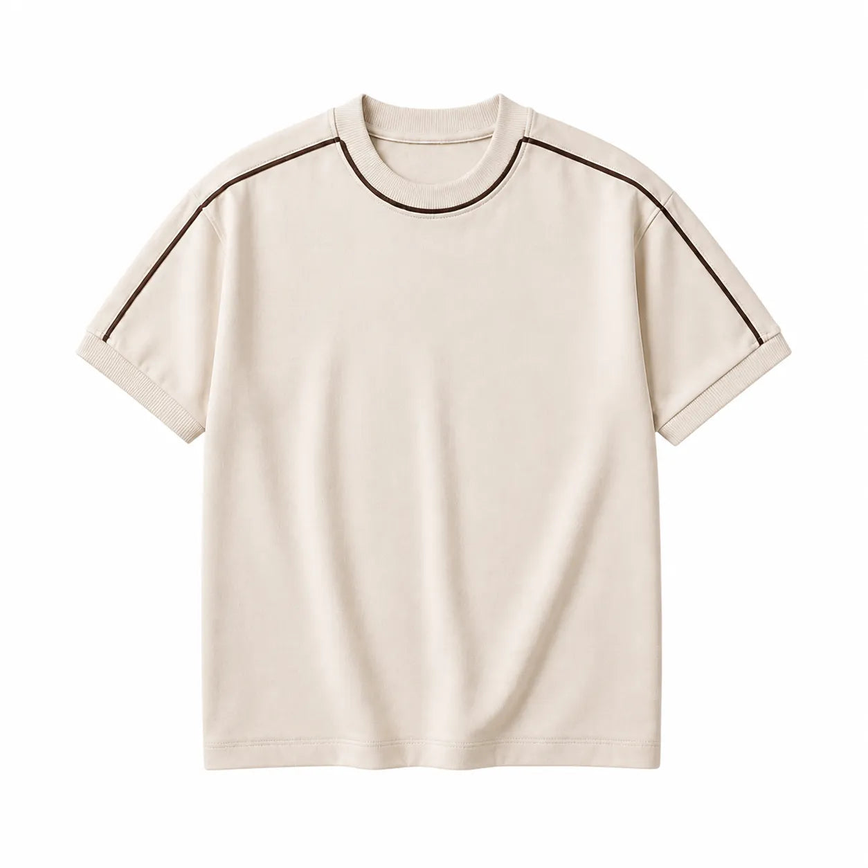 Park Souvenirs Gifts Fashion Beige Crew Neck T-Shirt – Clean Stripe Detail Only (M)