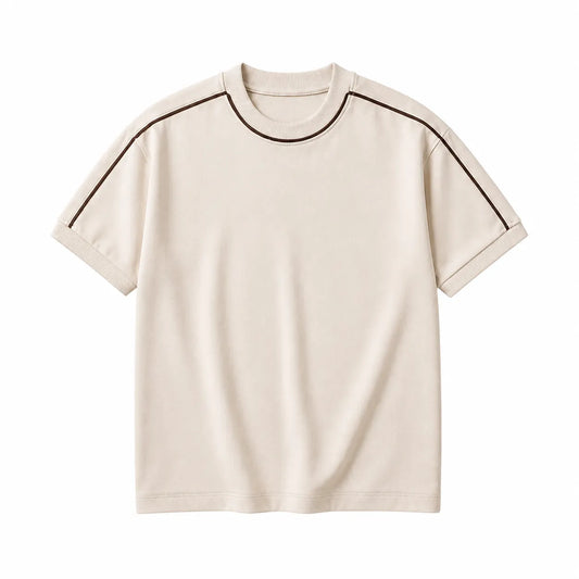Park Souvenirs Gifts Fashion Beige Crew Neck T-Shirt – Clean Stripe Detail Only (M)