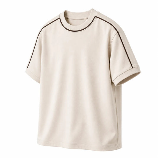 Park Souvenirs Gifts Fashion Beige Crew Neck T-Shirt – Clean Stripe Detail Only (M)